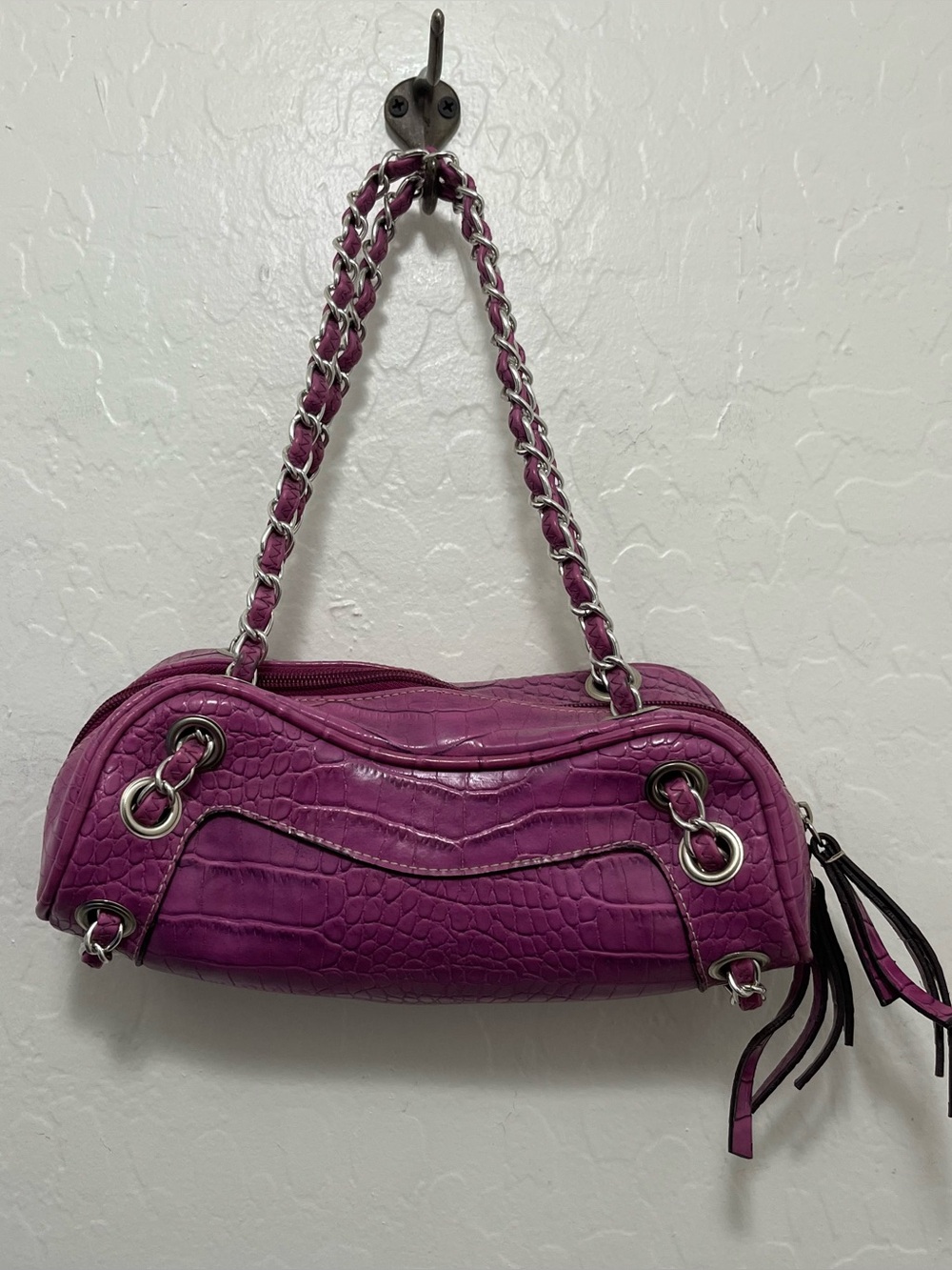 Y2K Chinese Laundry Purple Croc Baguette Shoulder Bag Grommet Ring